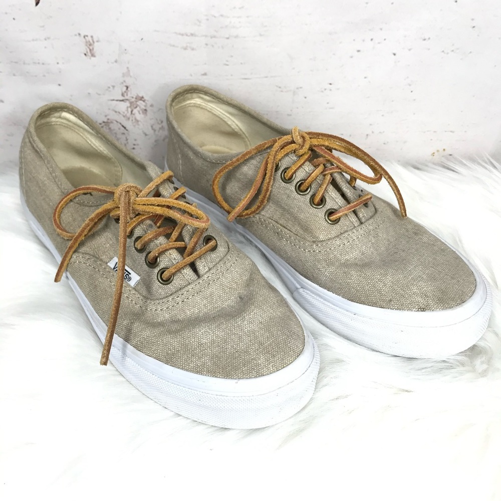 Vans Authentic Tan Canvas Leather Lace Sneakers